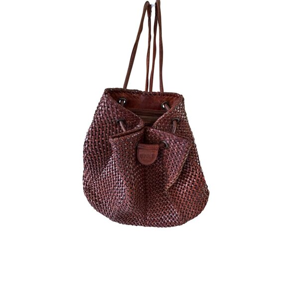 DKNY Womens Backpack Brown Woven Leather Vintage 1990s Casual main image 8